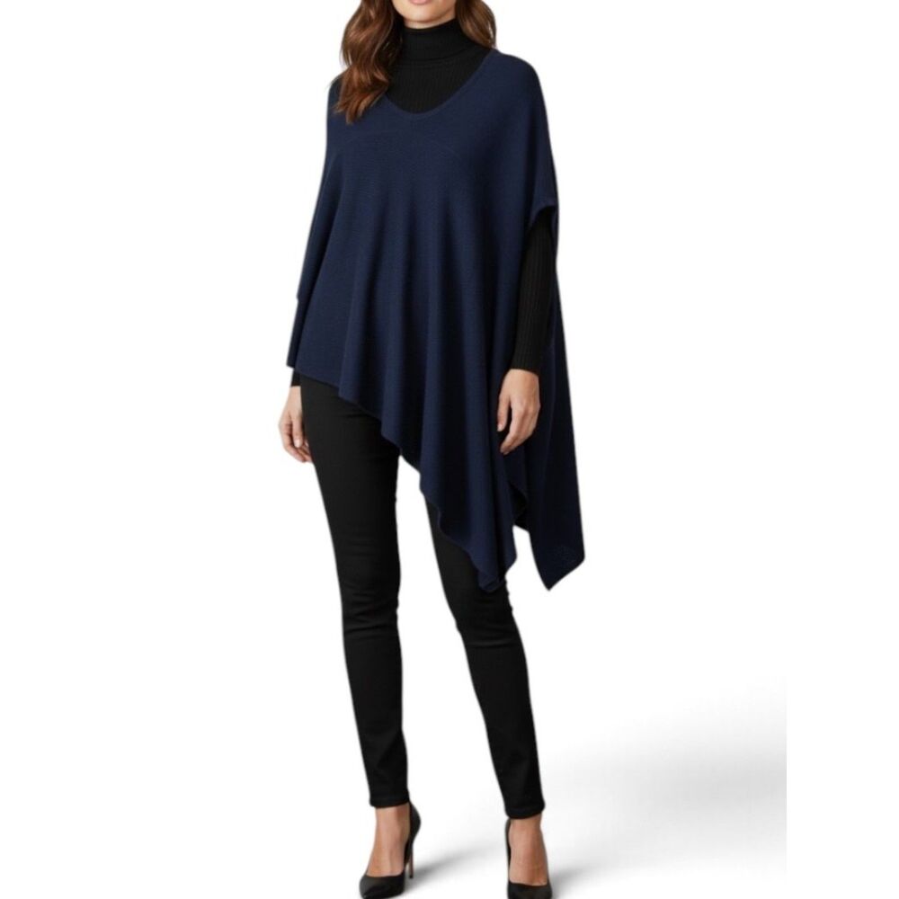 Asymmetrical Women's Knit Poncho Cape Sweater Blue Drape Wrap One Size OS